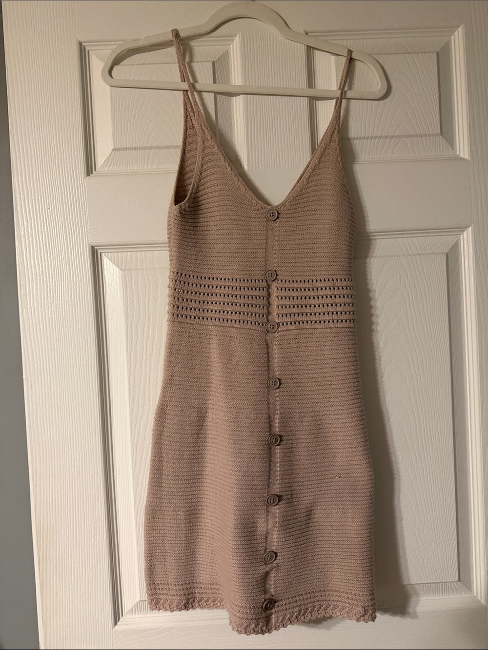 SHEIN Beige Knit Button-Front Mini Dress